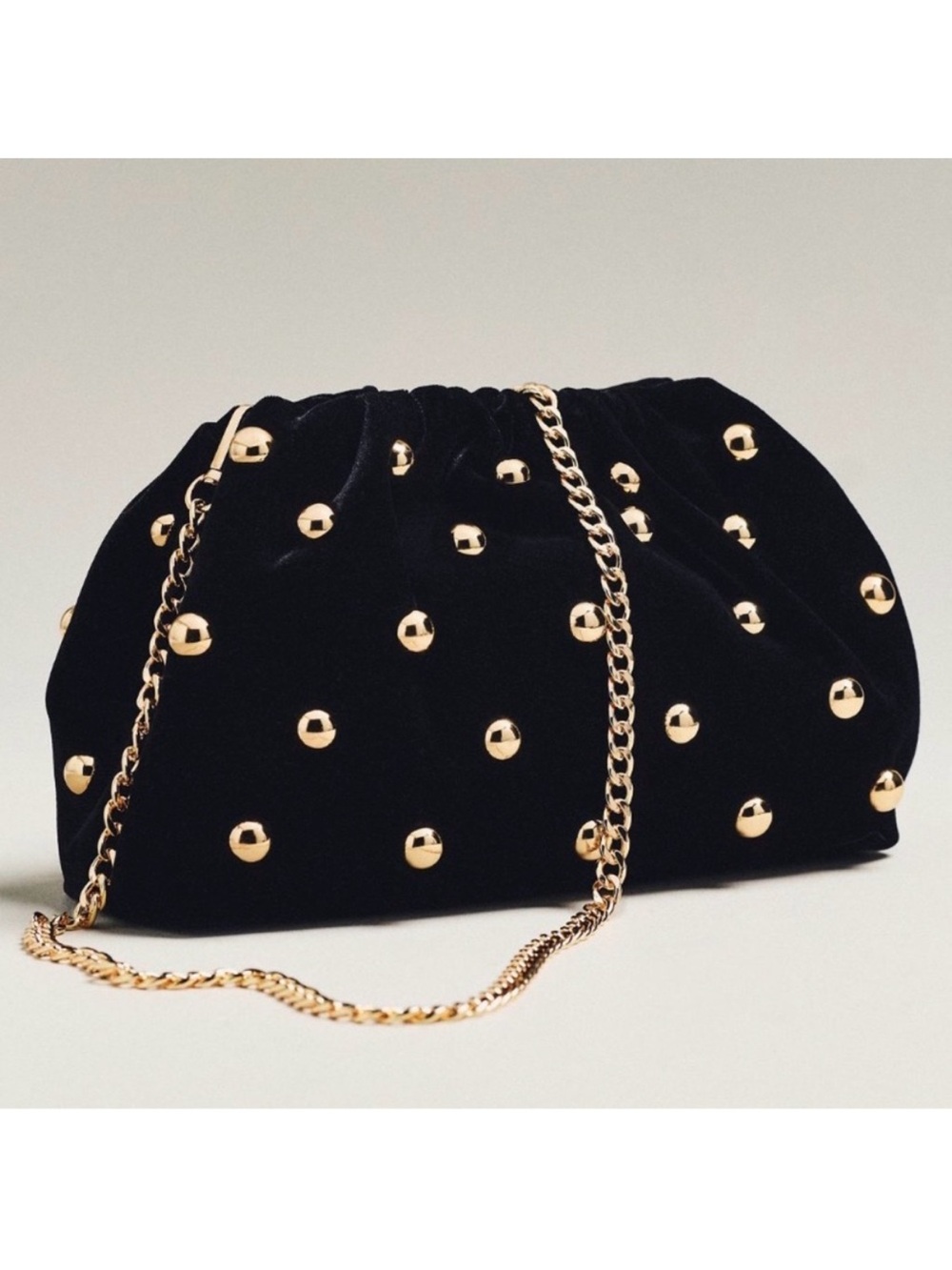 Anthropologie Mauve Black Studded Velvet Clutch